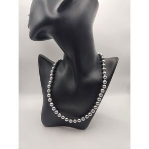 Napier Vintage Gunmetal Gray Faux Pearl Strand Necklace Silver Tone Clasp 18in